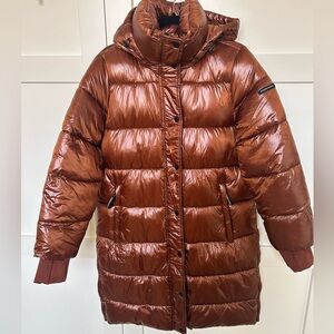 BCBGMaxAzria Shiny Brown Puffer Coat